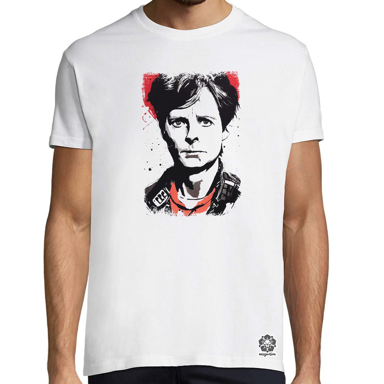 Fekete-piros Marty Mcfly rajz egyedi póló 