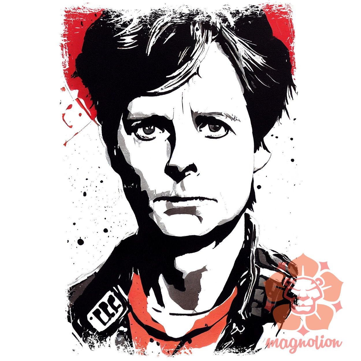 Fekete-piros Marty Mcfly rajz egyedi póló 