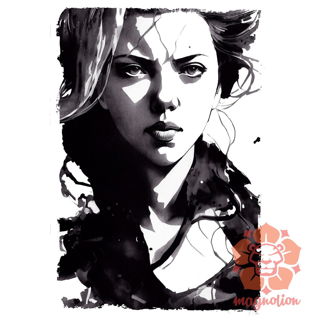 Fekete-fehér Scarlett Johansson rajz egyedi póló 