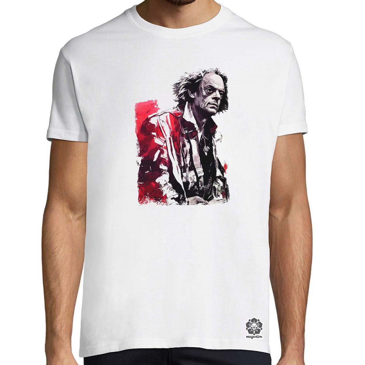 Fekete-piros Emmett doc Brown rajz egyedi póló 