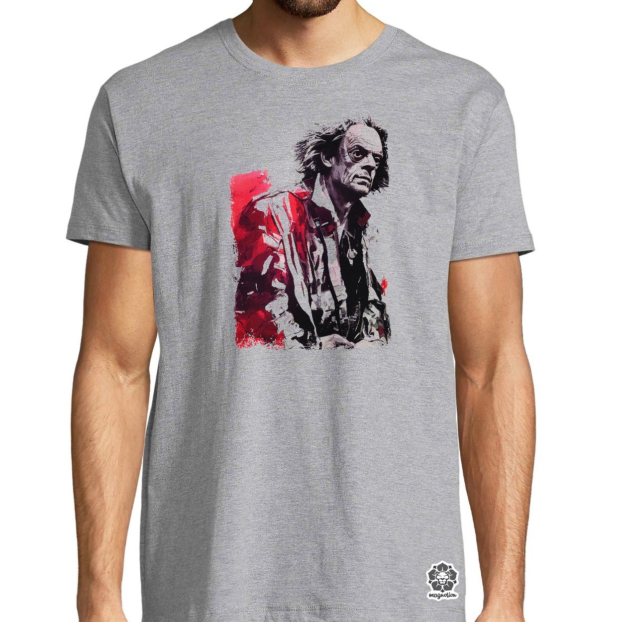 Fekete-piros Emmett doc Brown rajz egyedi póló 