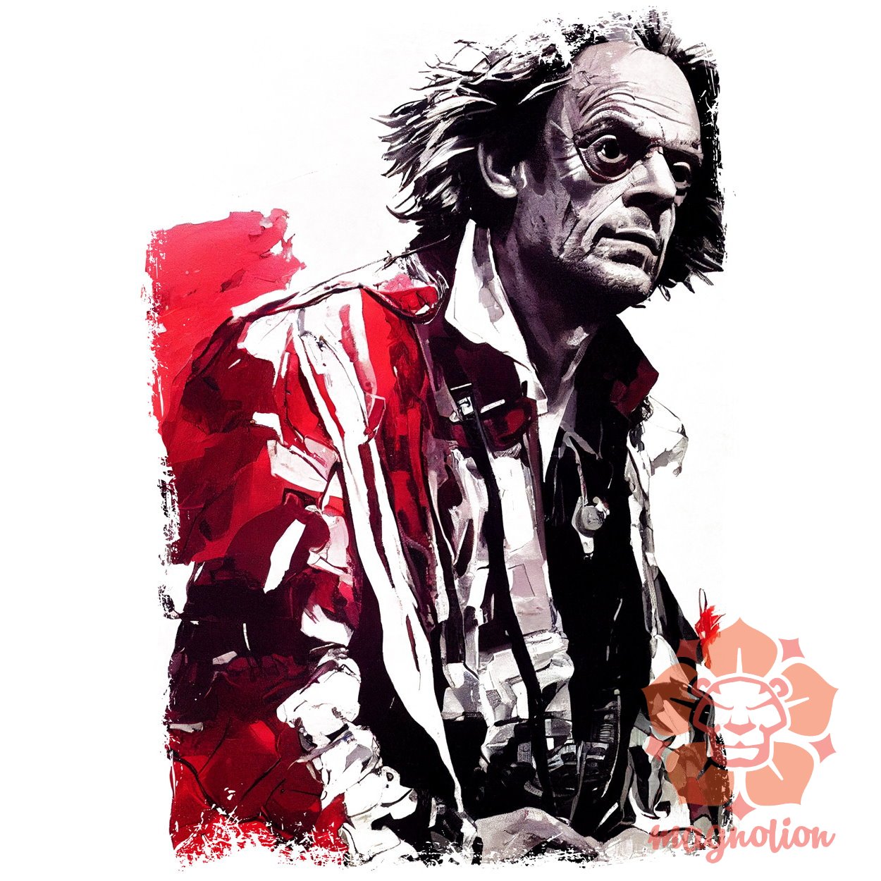 Fekete-piros Emmett doc Brown rajz egyedi póló 