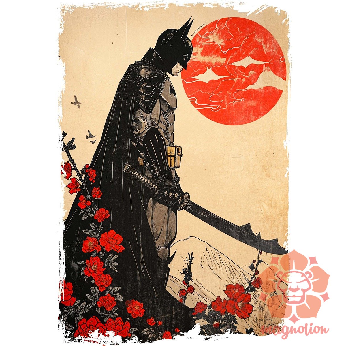 Vintage szamuráj Batman v3 egyedi póló 