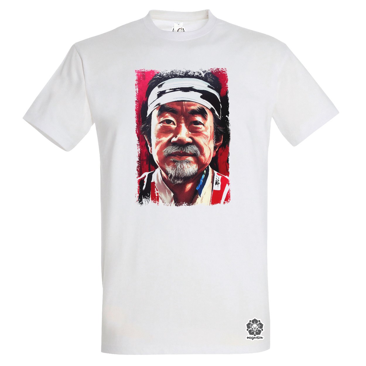 Fekete-piros Mr Miyagi rajz egyedi póló 