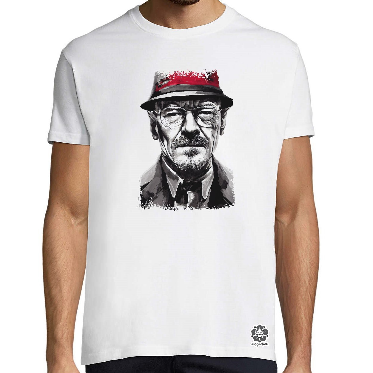 Fekete-piros Mr White rajz egyedi póló 