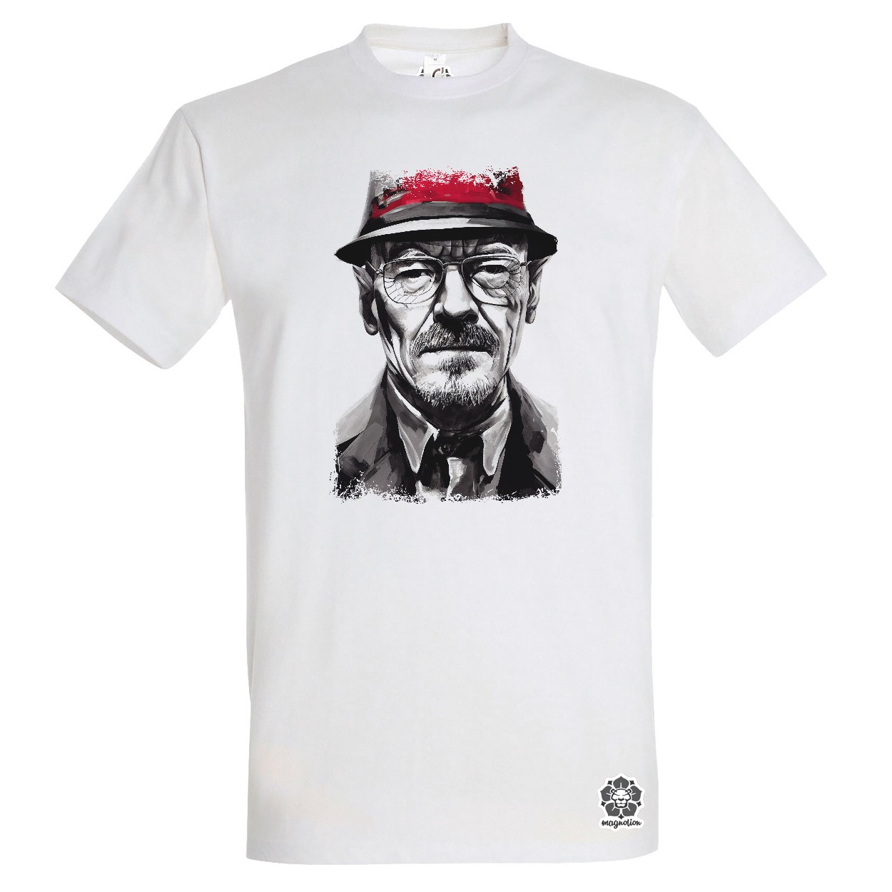 Fekete-piros Mr White rajz egyedi póló 