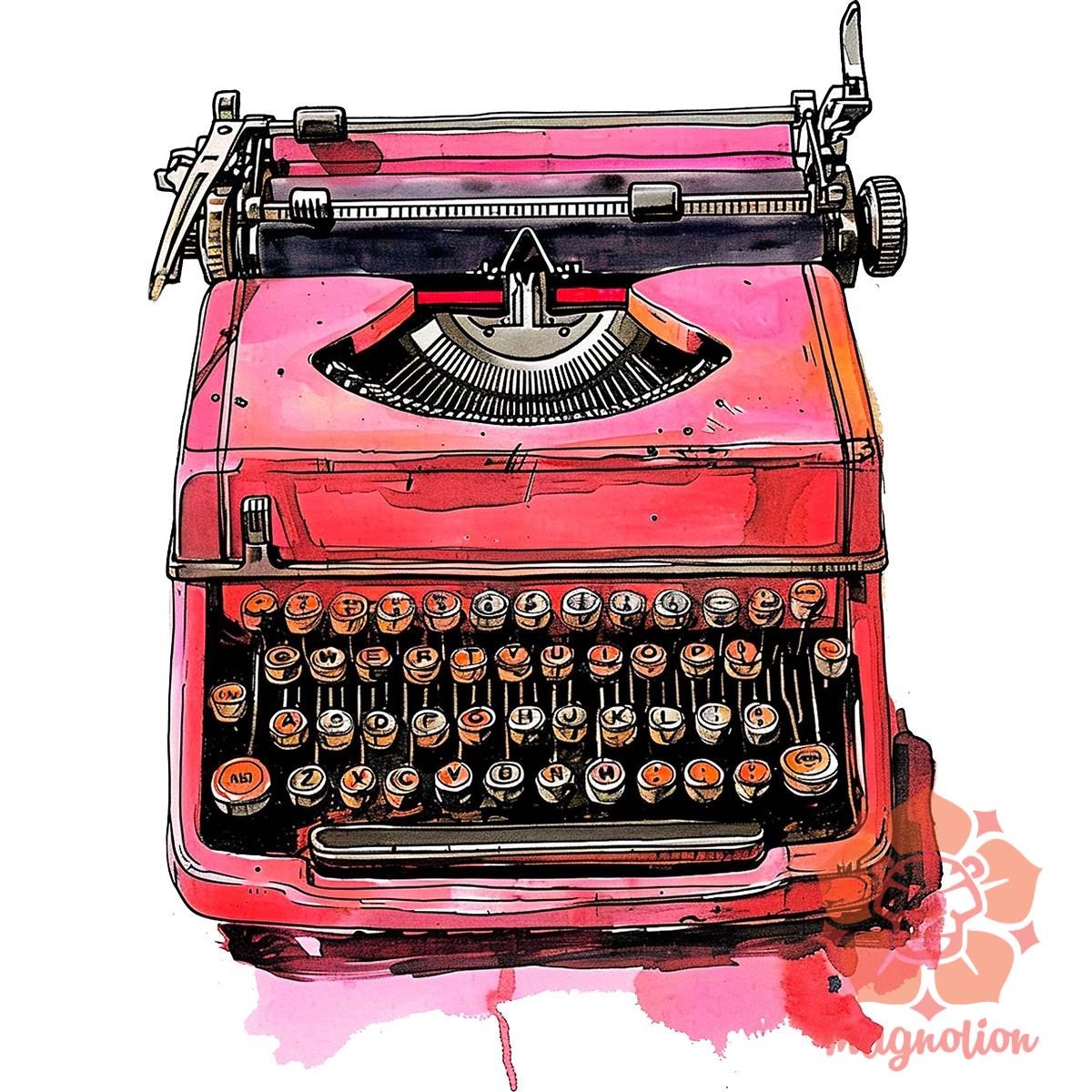Vintage pink írógép egyedi póló 