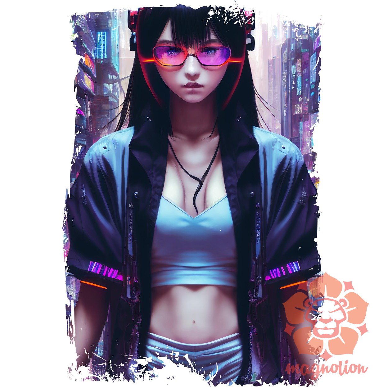 Anime cyberpunk lány egyedi póló 