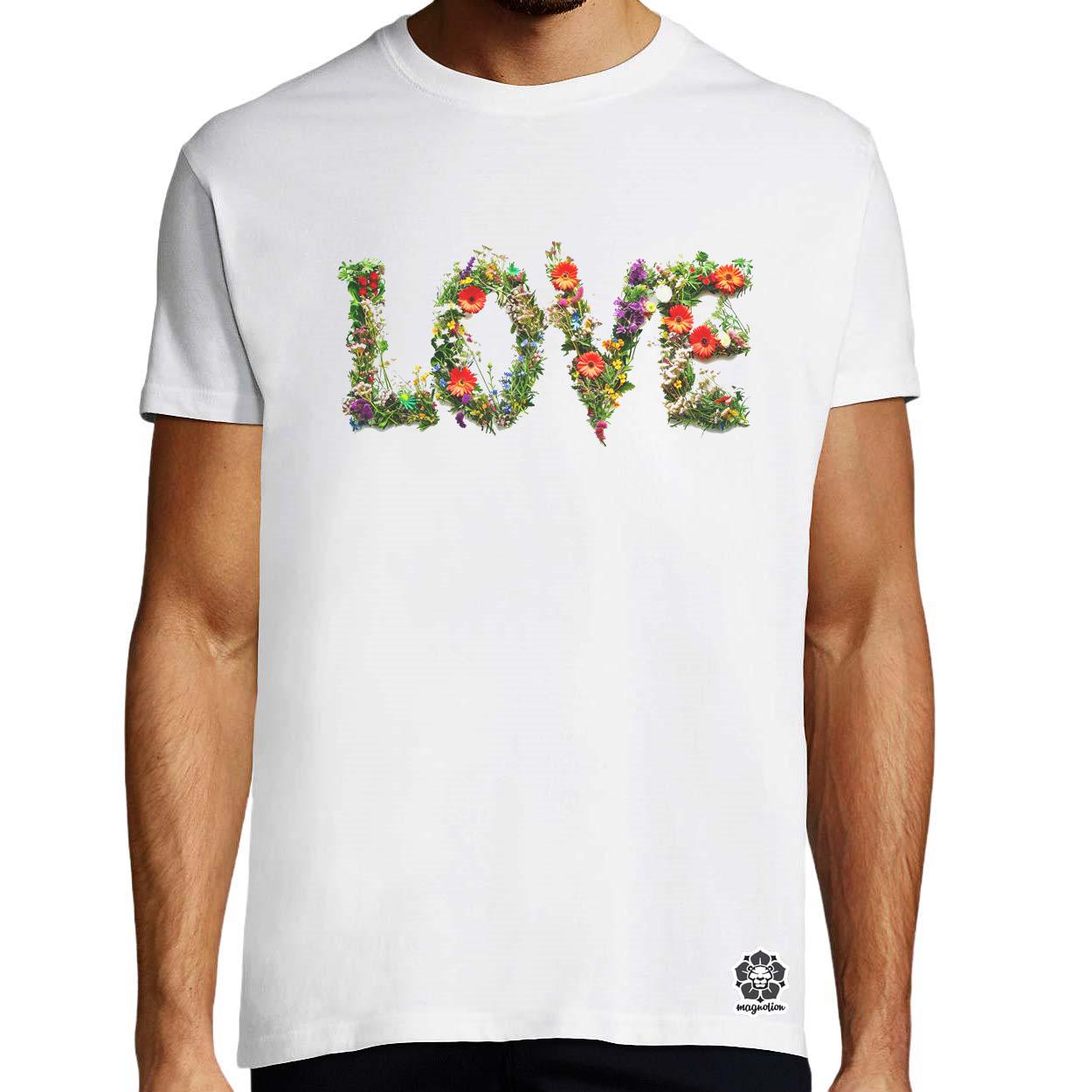LOVE és virágok v3 egyedi póló 