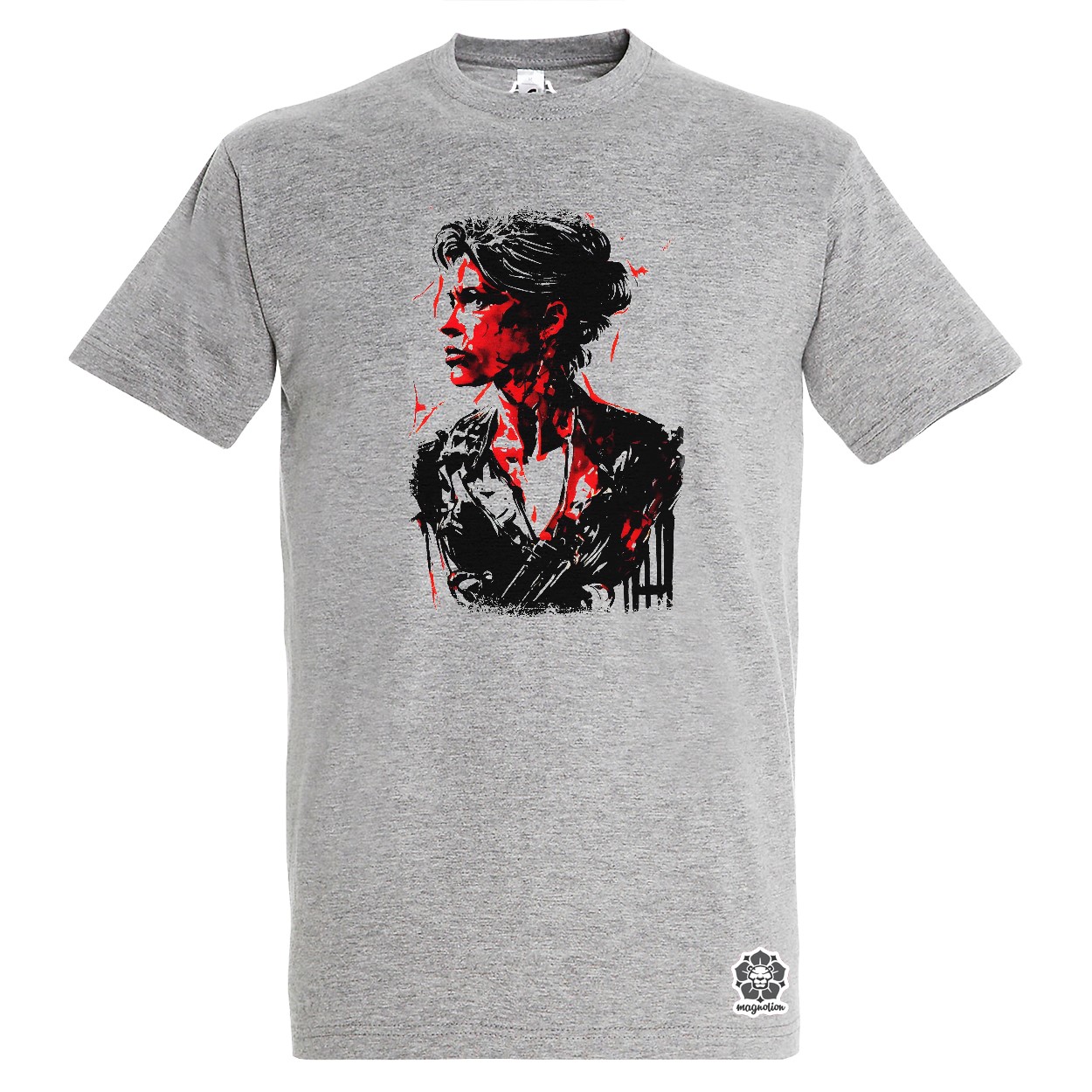 Fekete-piros Sarah Connor rajz v1 egyedi póló 