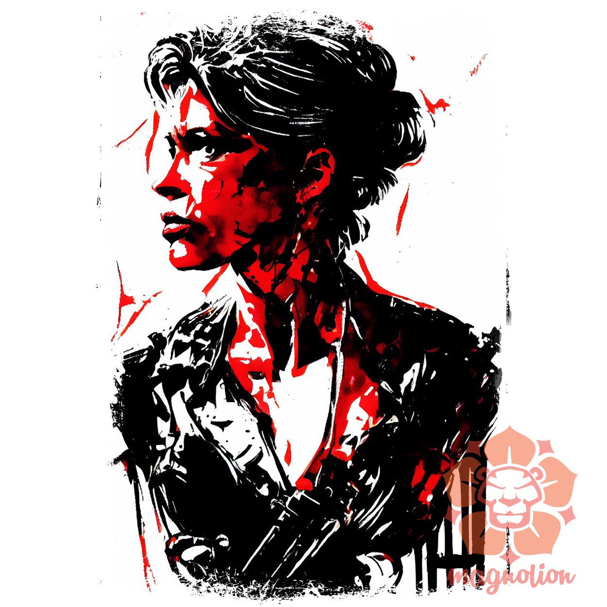 Fekete-piros Sarah Connor rajz v1 egyedi póló 