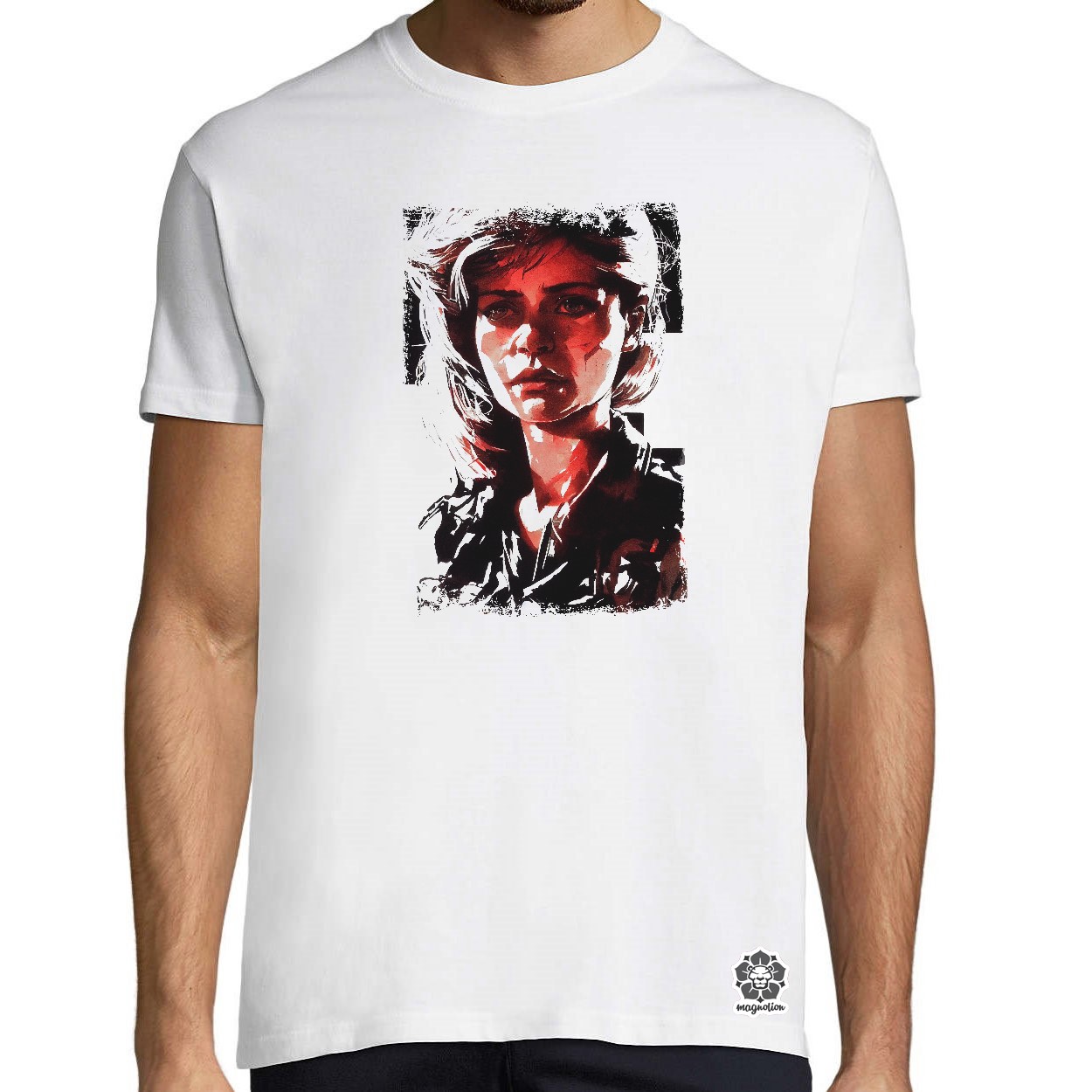 Fekete-piros Sarah Connor rajz v2 egyedi póló 