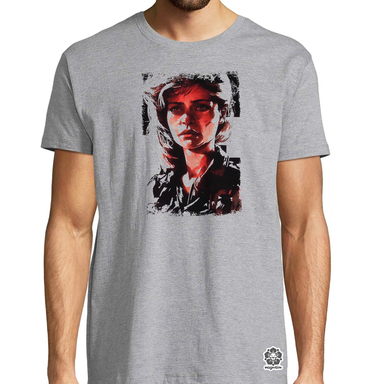 Fekete-piros Sarah Connor rajz v2 egyedi póló 
