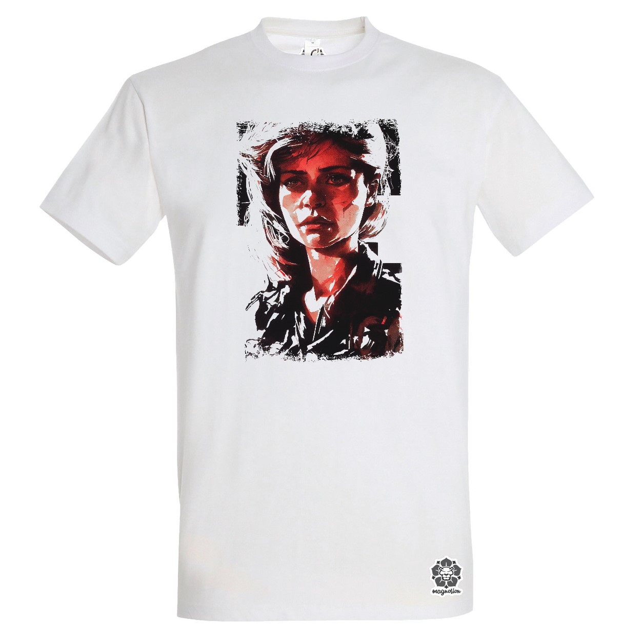 Fekete-piros Sarah Connor rajz v2 egyedi póló 