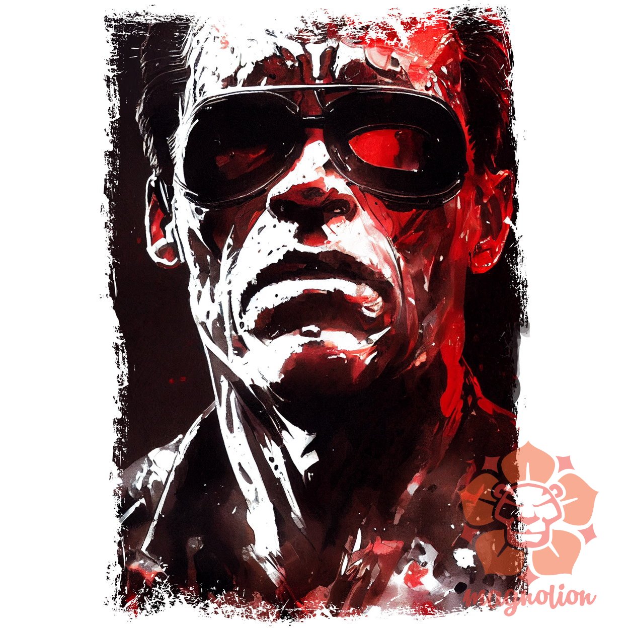 Fekete-fehér Terminator rajz egyedi póló 