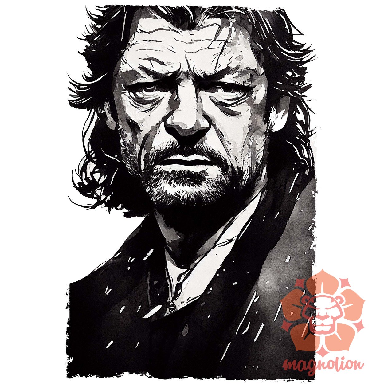 Fekete-fehér Eddard Ned Stark rajz egyedi póló 