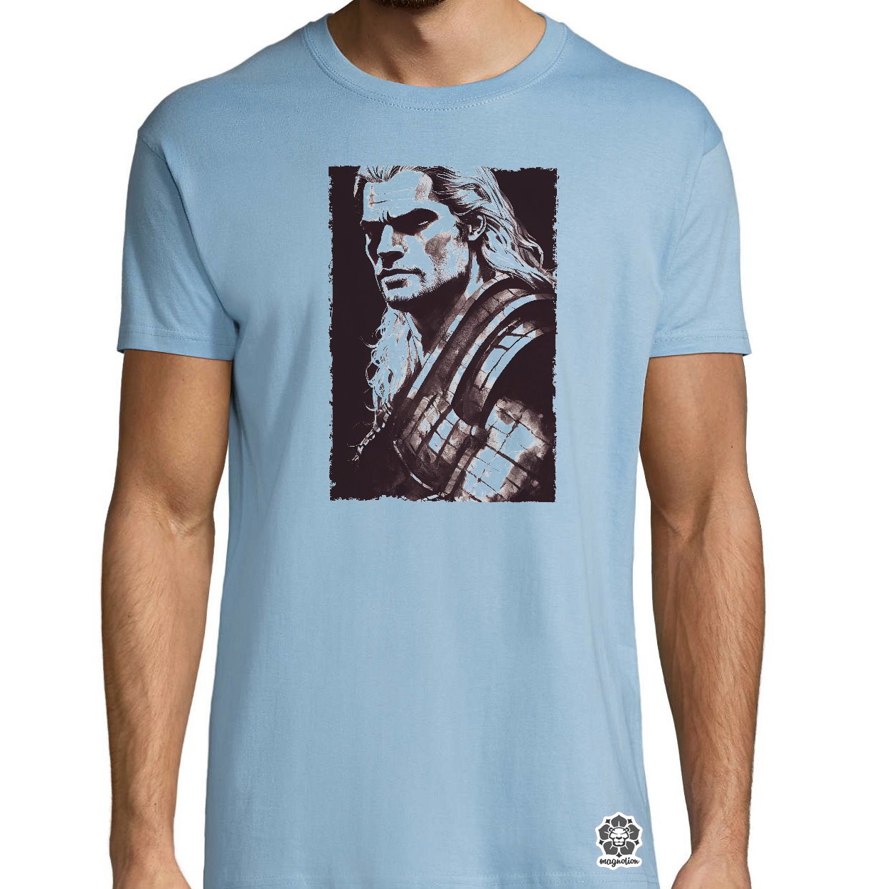 Fekete-fehér Geralt rajz egyedi póló 