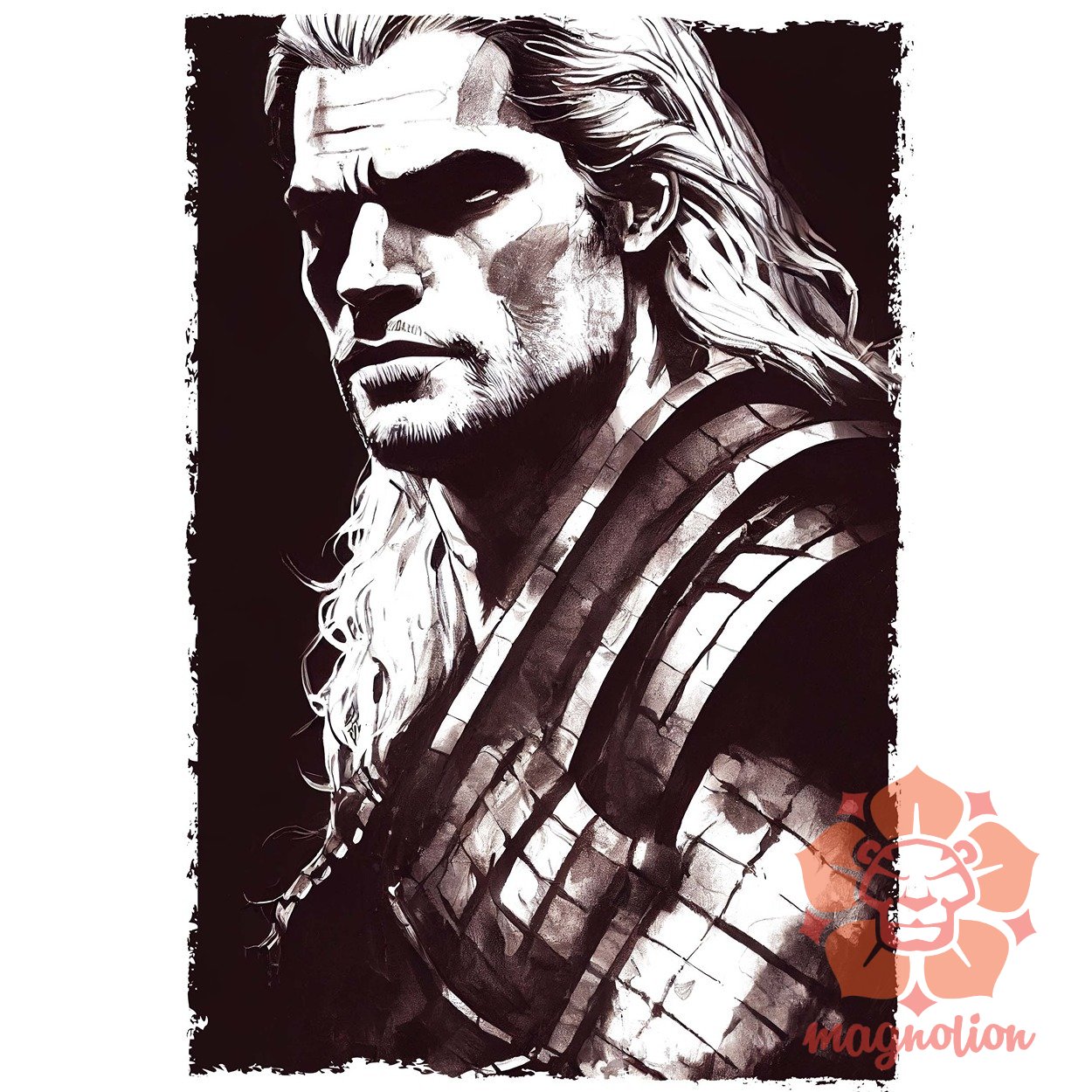 Fekete-fehér Geralt rajz egyedi póló 