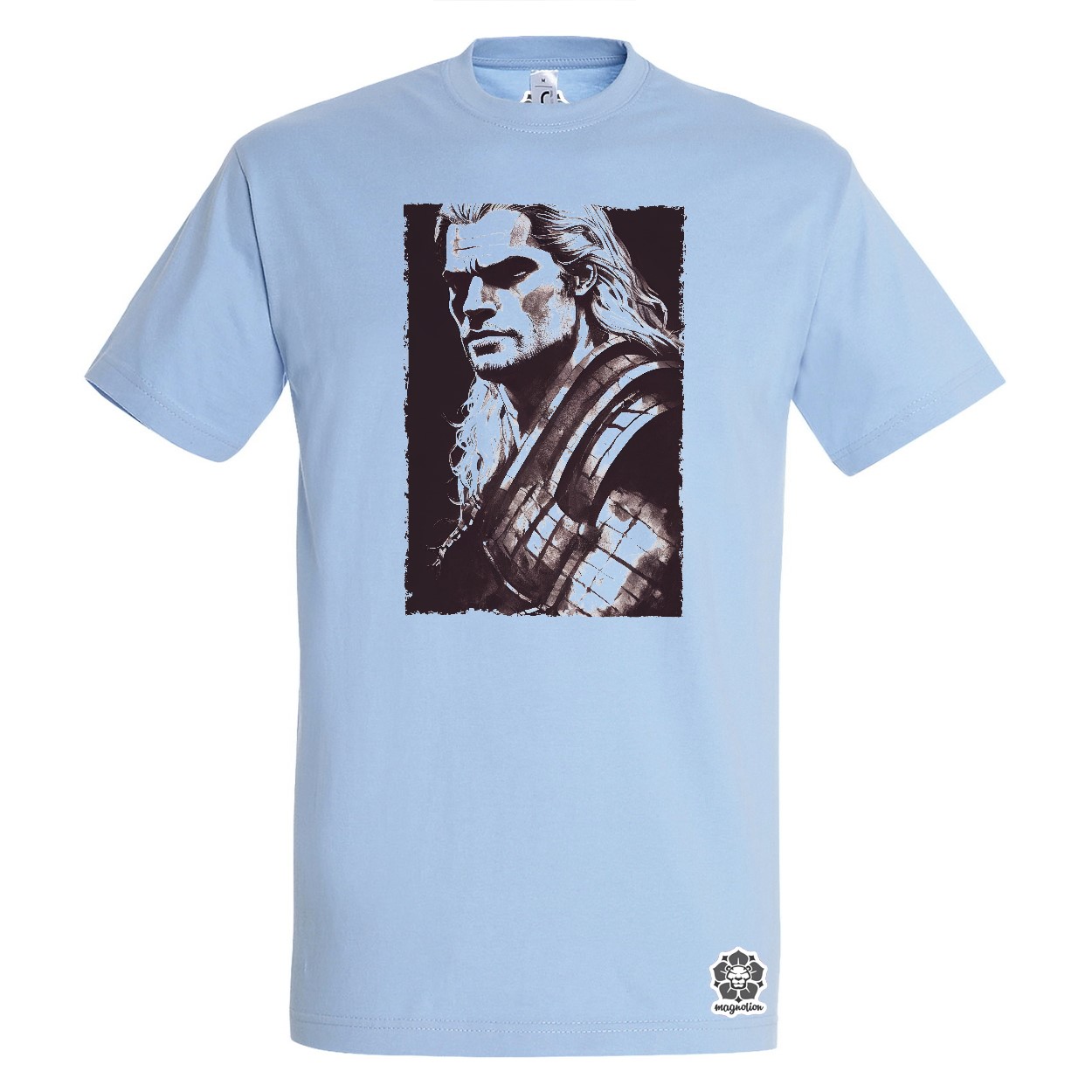 Fekete-fehér Geralt rajz egyedi póló 