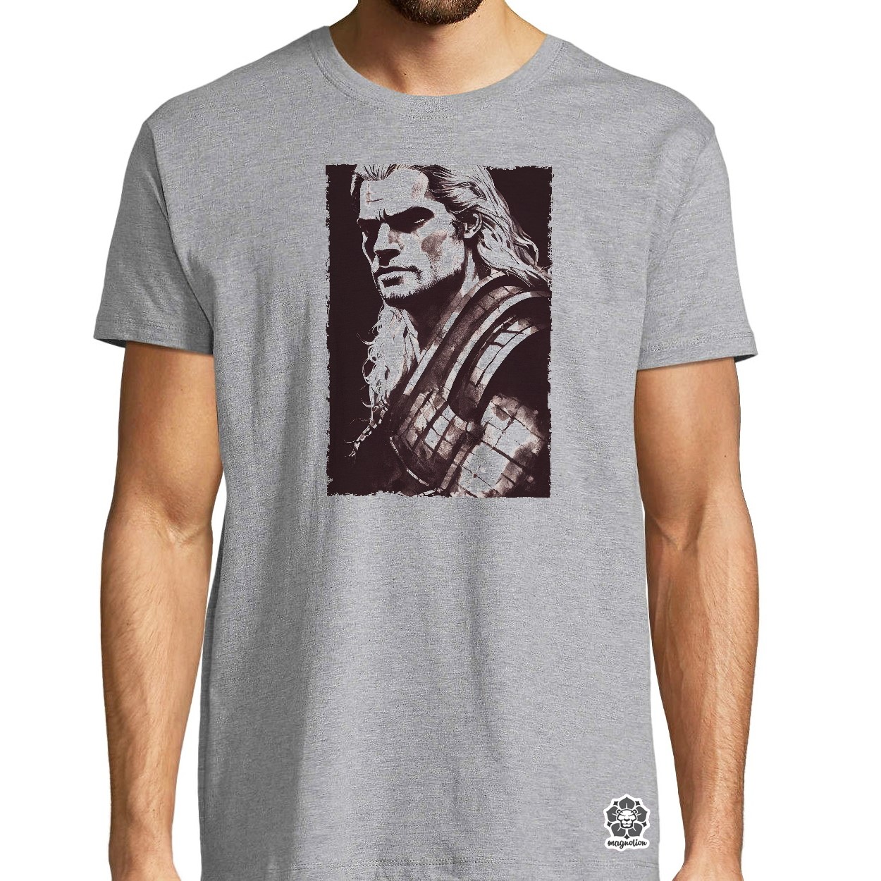 Fekete-fehér Geralt rajz egyedi póló 