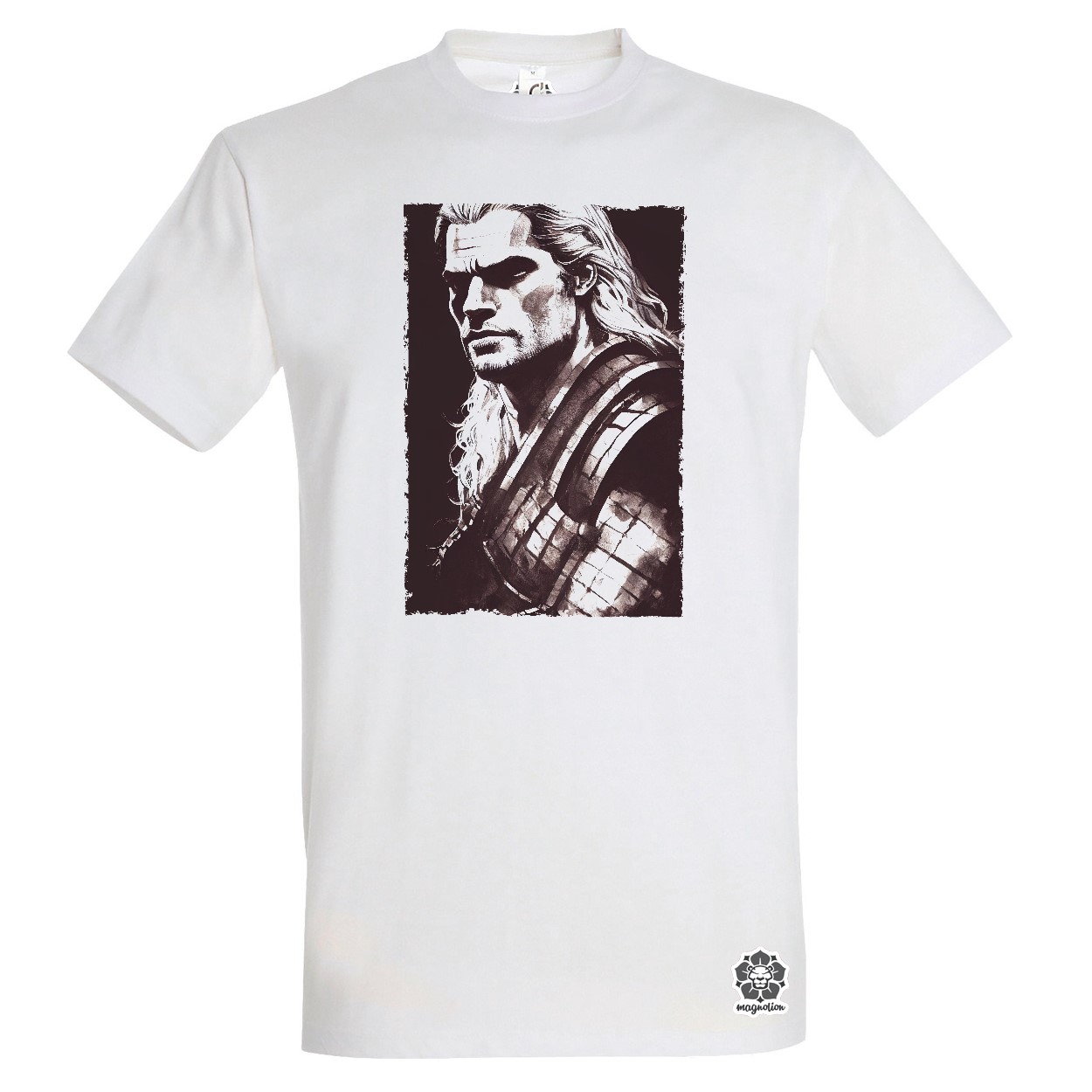 Fekete-fehér Geralt rajz egyedi póló 
