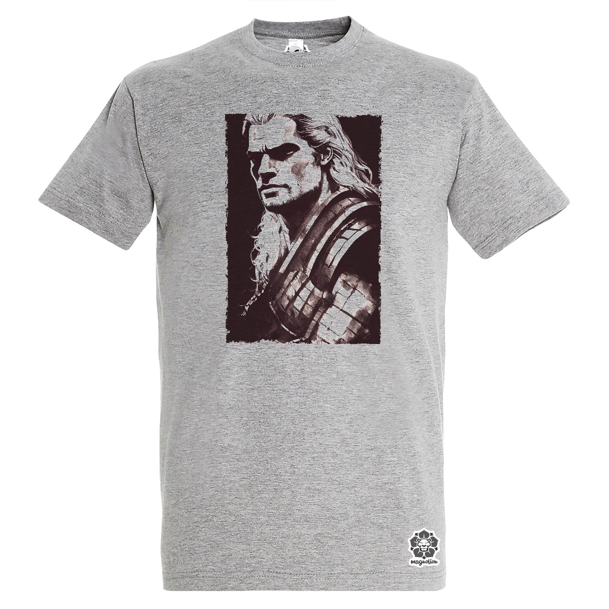 Fekete-fehér Geralt rajz egyedi póló 