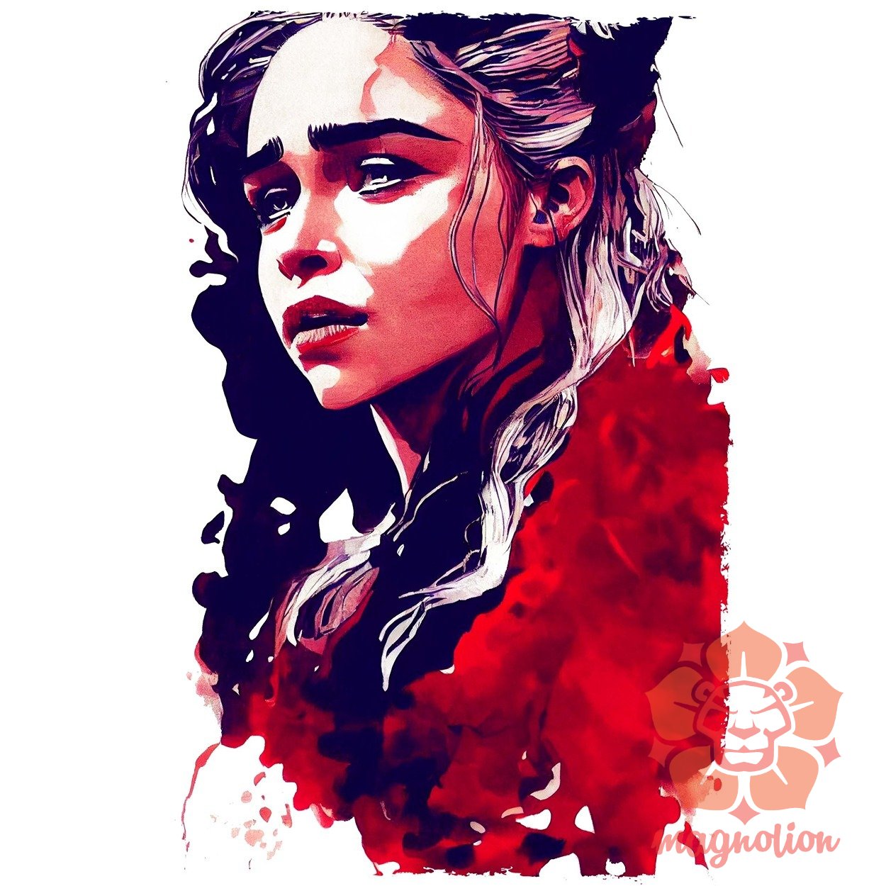 Fekete-piros Daenerys Targaryen rajz v2 egyedi póló 
