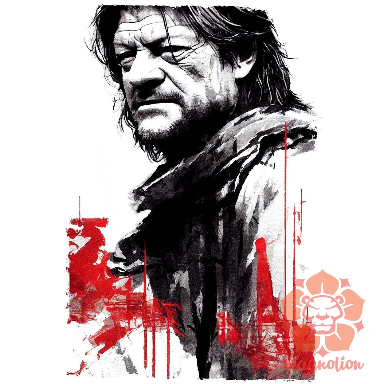 Fekete-piros Eddard Ned Stark rajz v1 egyedi póló 