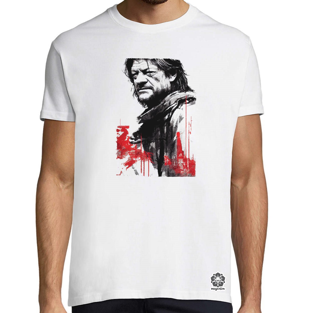 Fekete-piros Eddard Ned Stark rajz v1 egyedi póló 