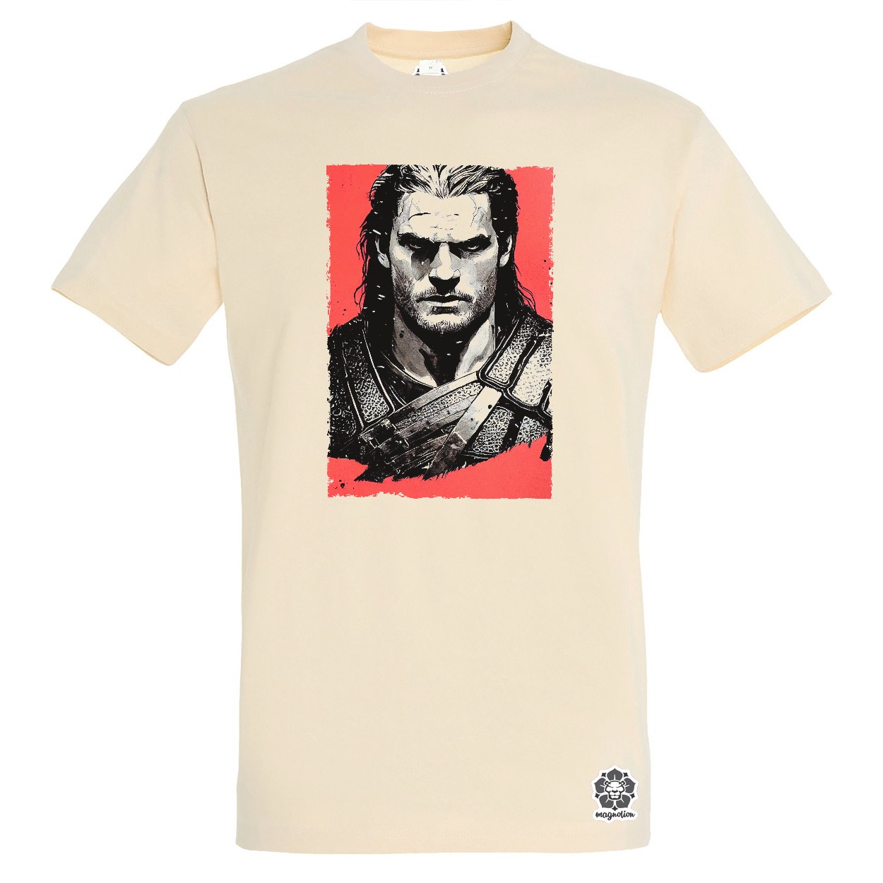 Fekete-piros Geralt rajz egyedi póló 