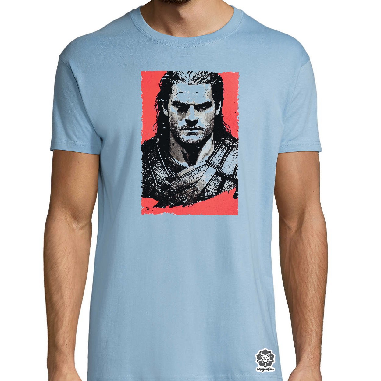 Fekete-piros Geralt rajz egyedi póló 