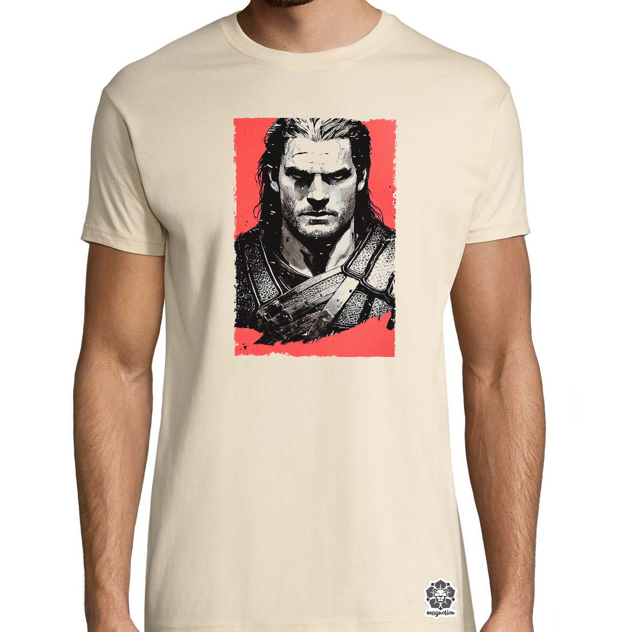Fekete-piros Geralt rajz egyedi póló 