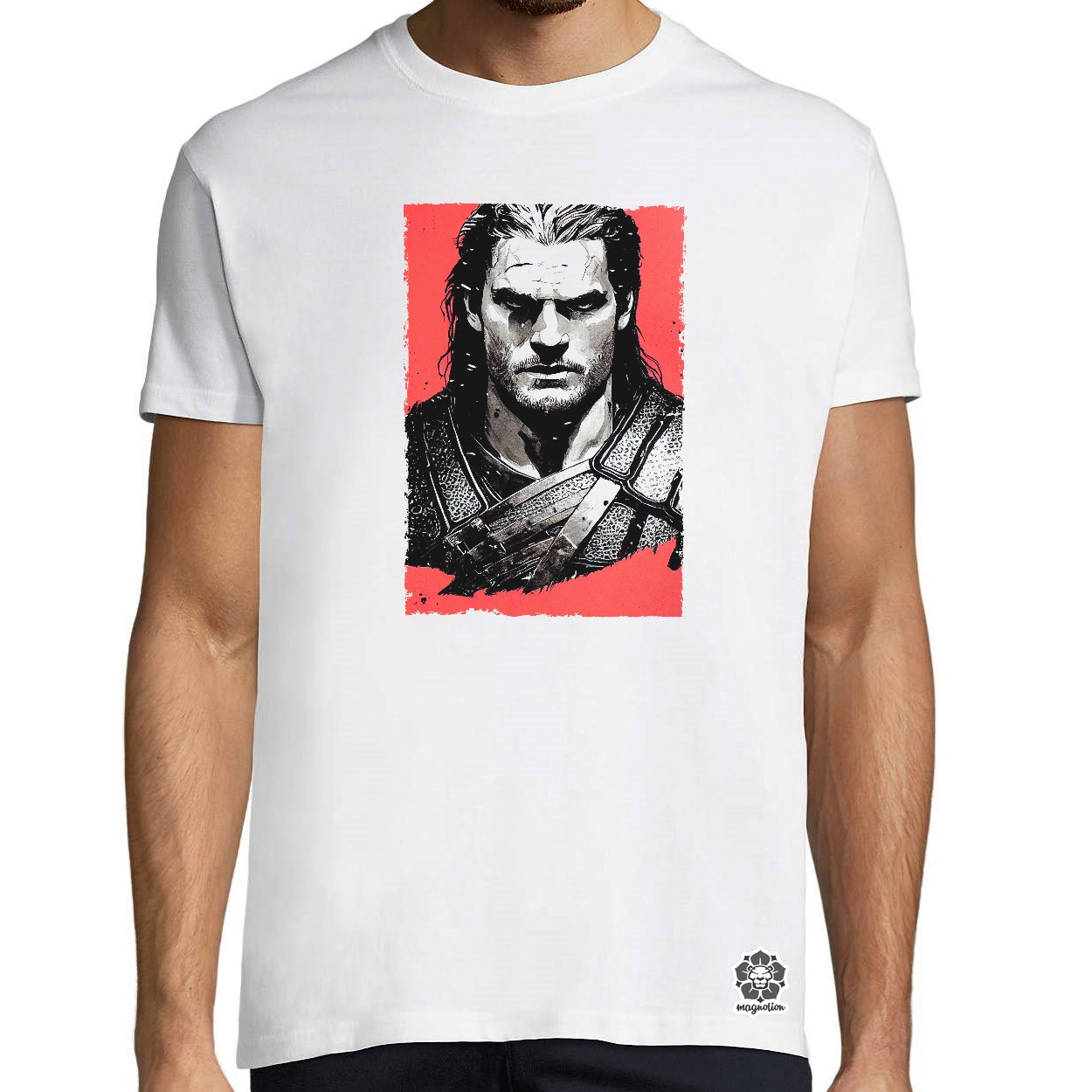 Fekete-piros Geralt rajz egyedi póló 