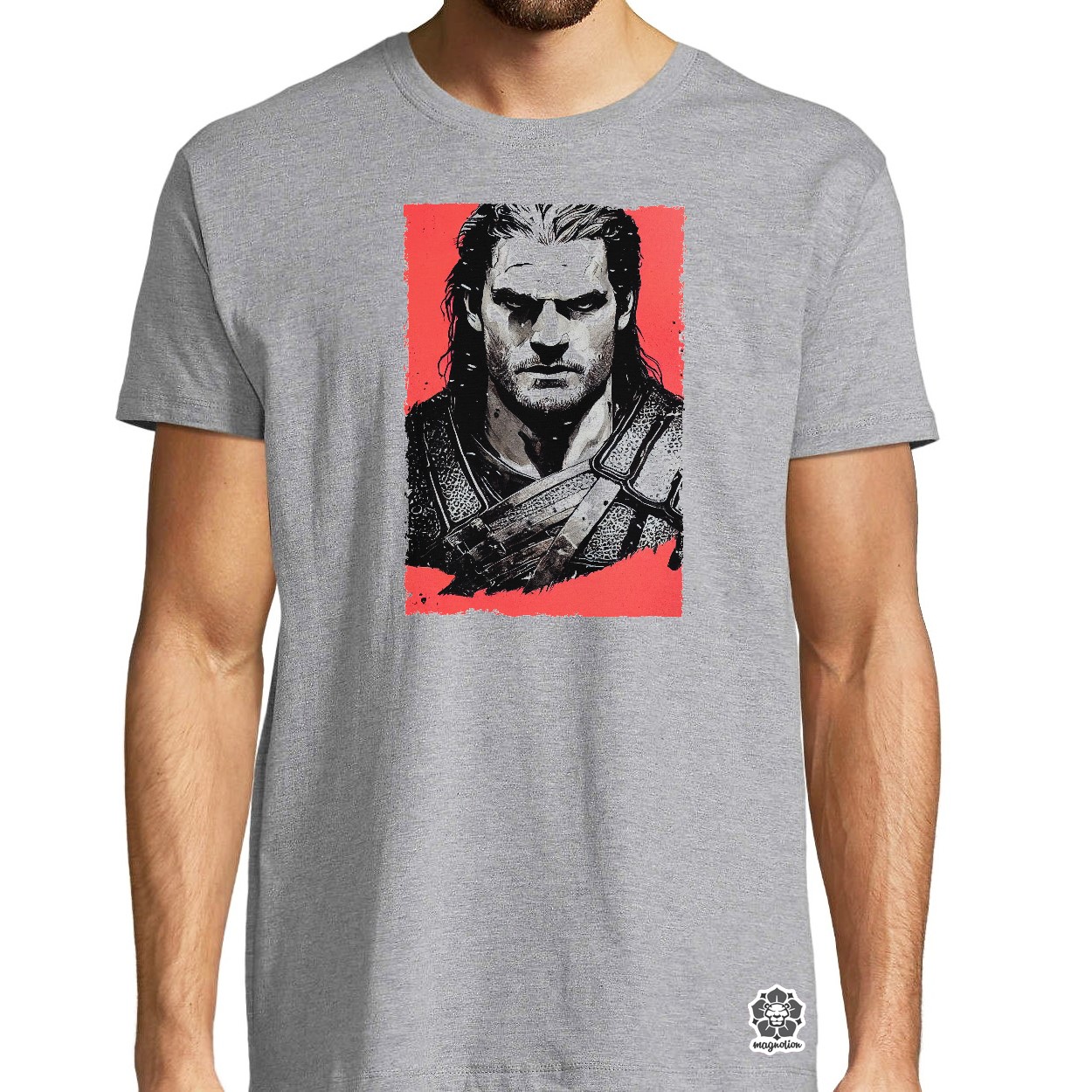 Fekete-piros Geralt rajz egyedi póló 