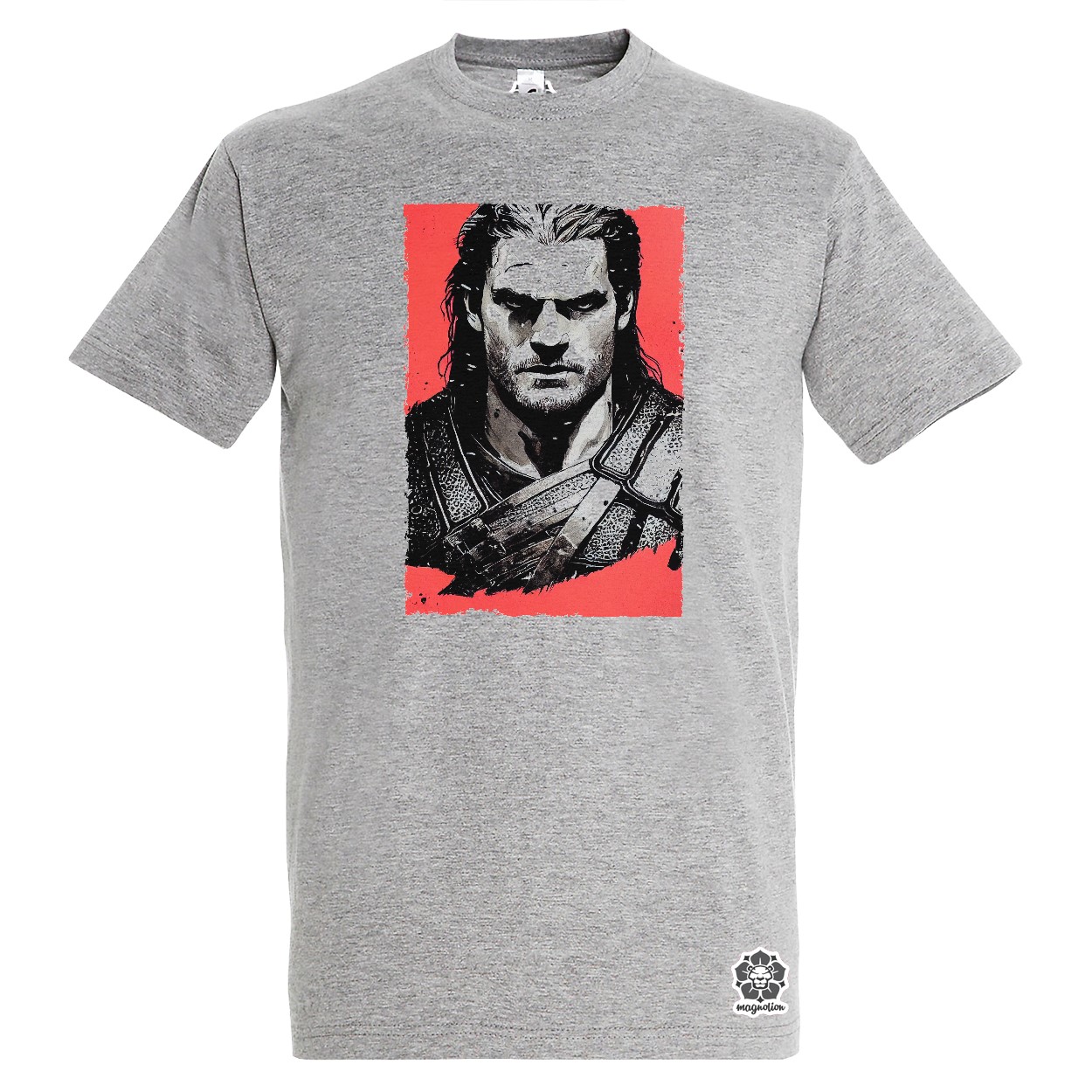 Fekete-piros Geralt rajz egyedi póló 