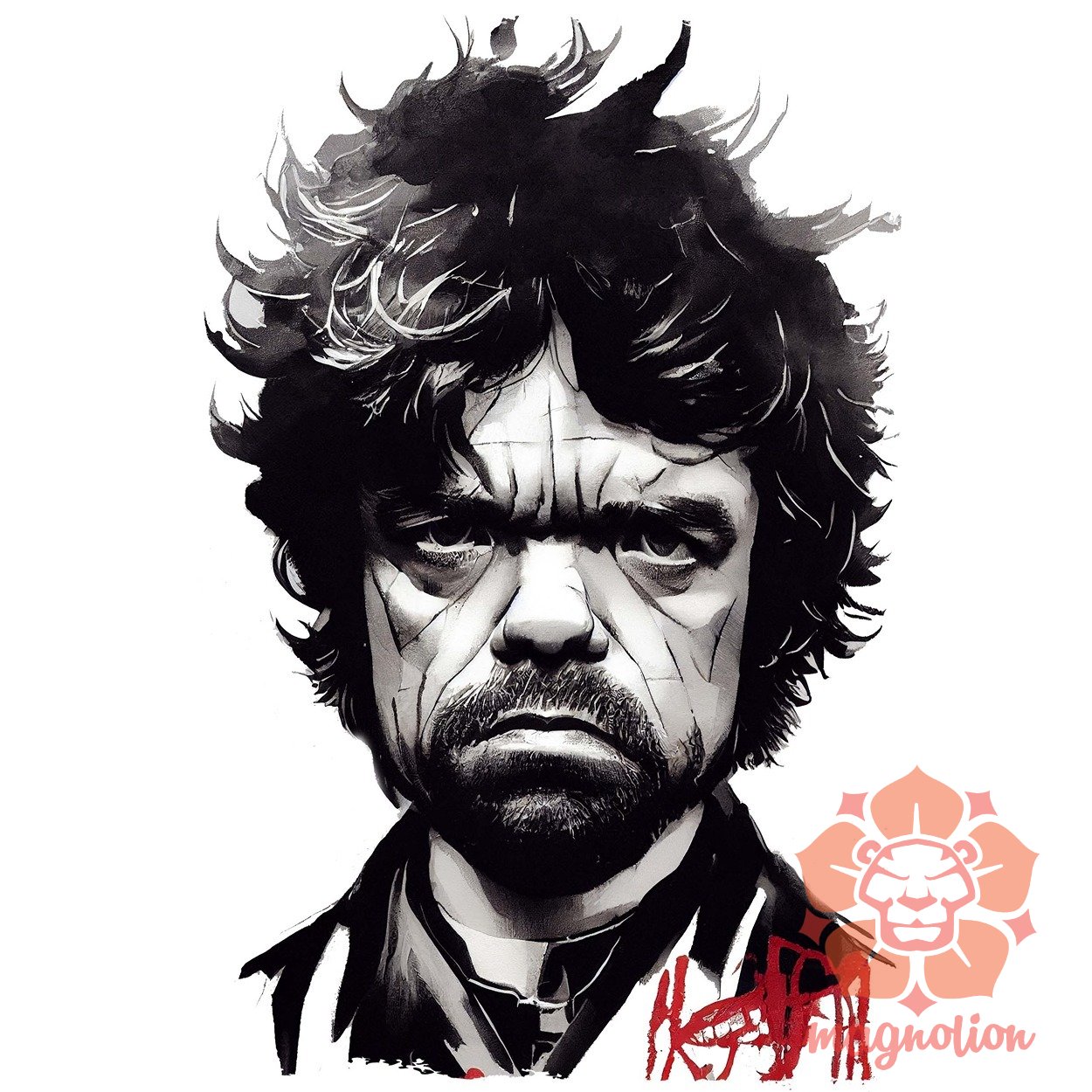 Fekete-piros Tyrion rajz v1 egyedi póló 