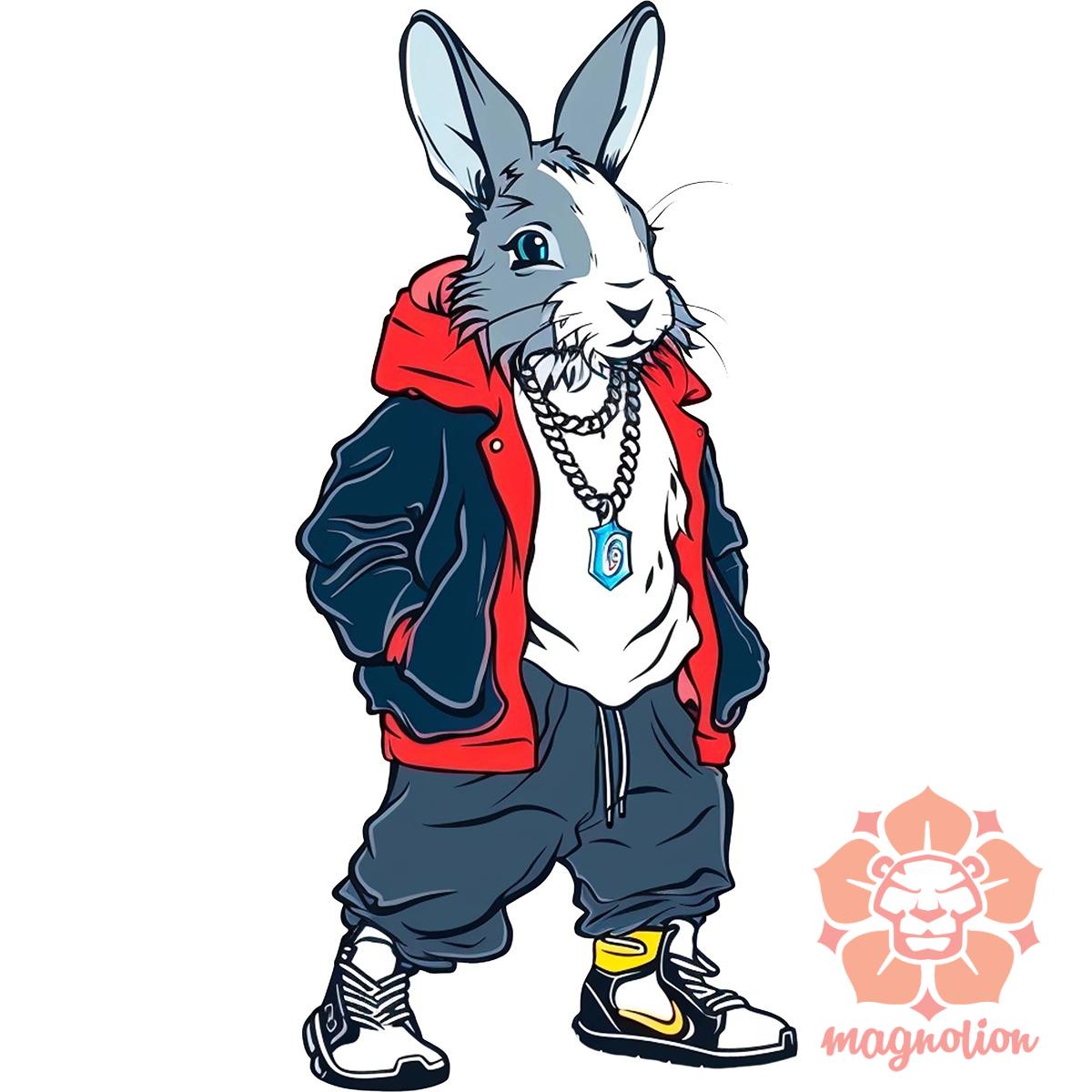 Hip Hop nyuszi v15 egyedi póló 