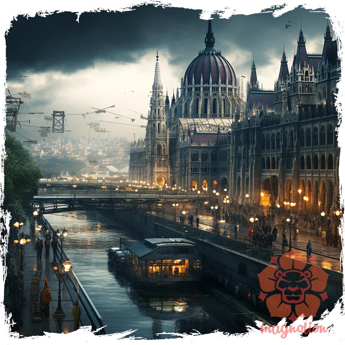 Disztópikus cyberpunk Budapest v5 egyedi póló 