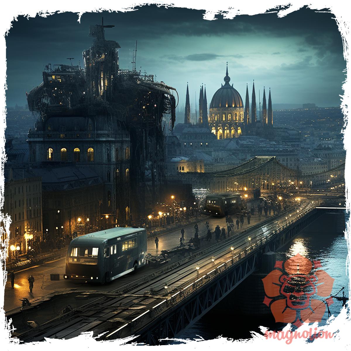 Disztópikus cyberpunk Budapest v9 egyedi póló 