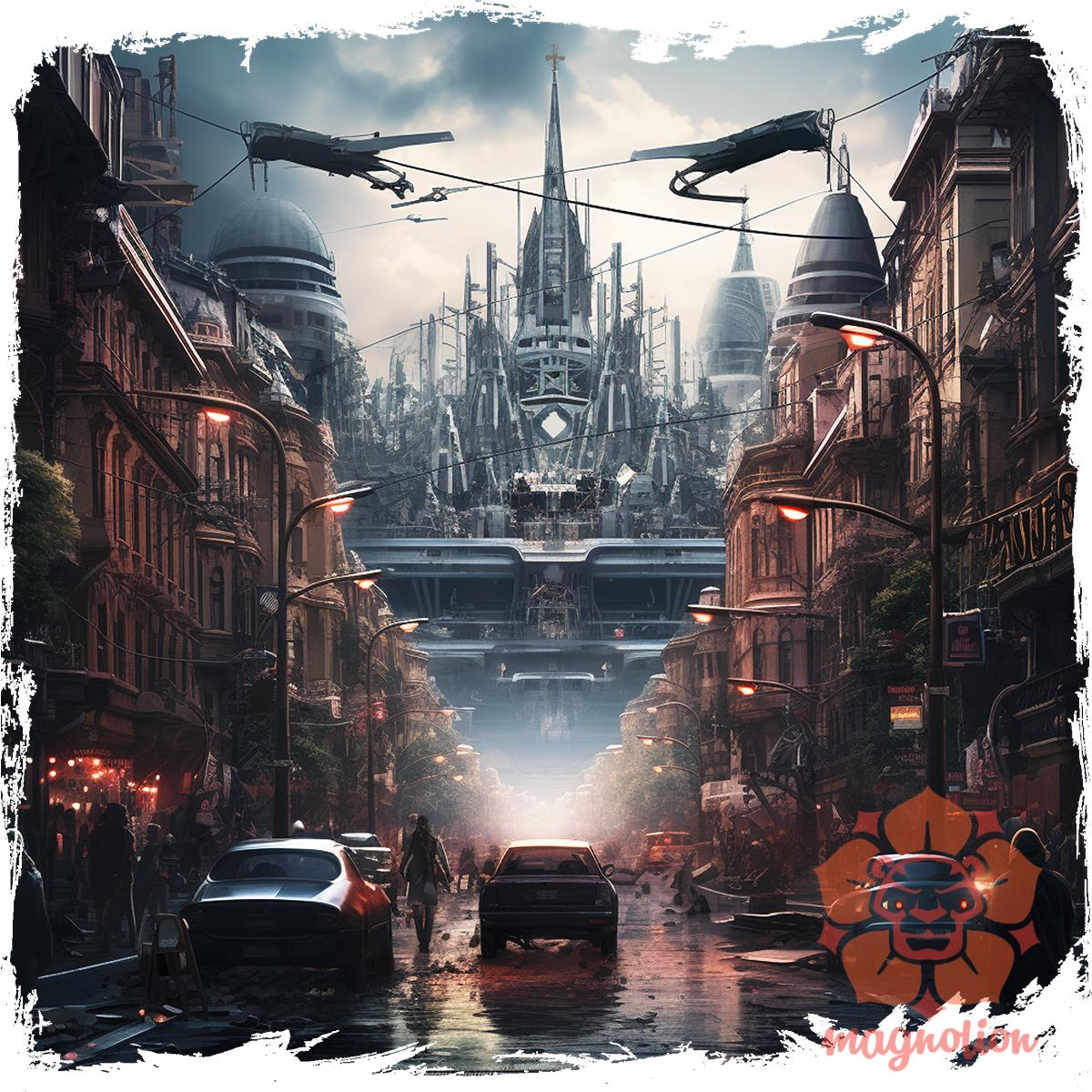 Disztópikus cyberpunk Budapest v1 egyedi  pulóver 