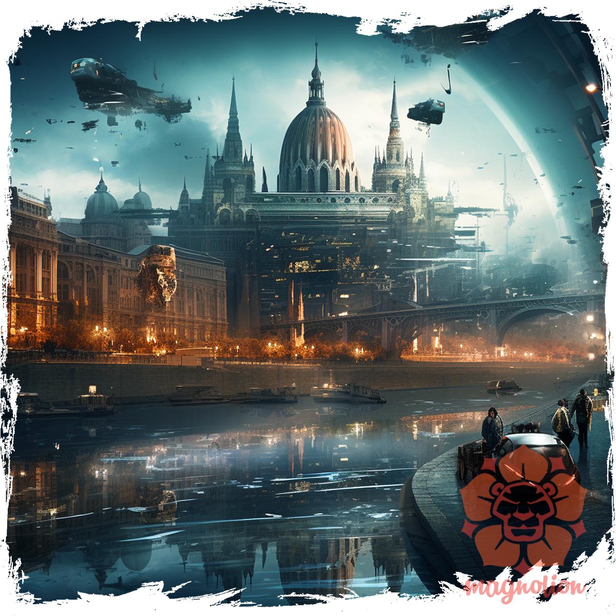 Disztópikus cyberpunk Budapest v12 egyedi  pulóver 