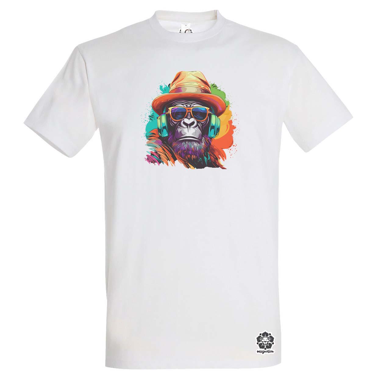 Gorilla zenét hallgat v6 egyedi póló 