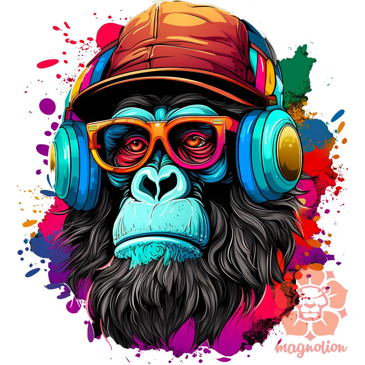 Gorilla zenét hallgat v7 egyedi póló 