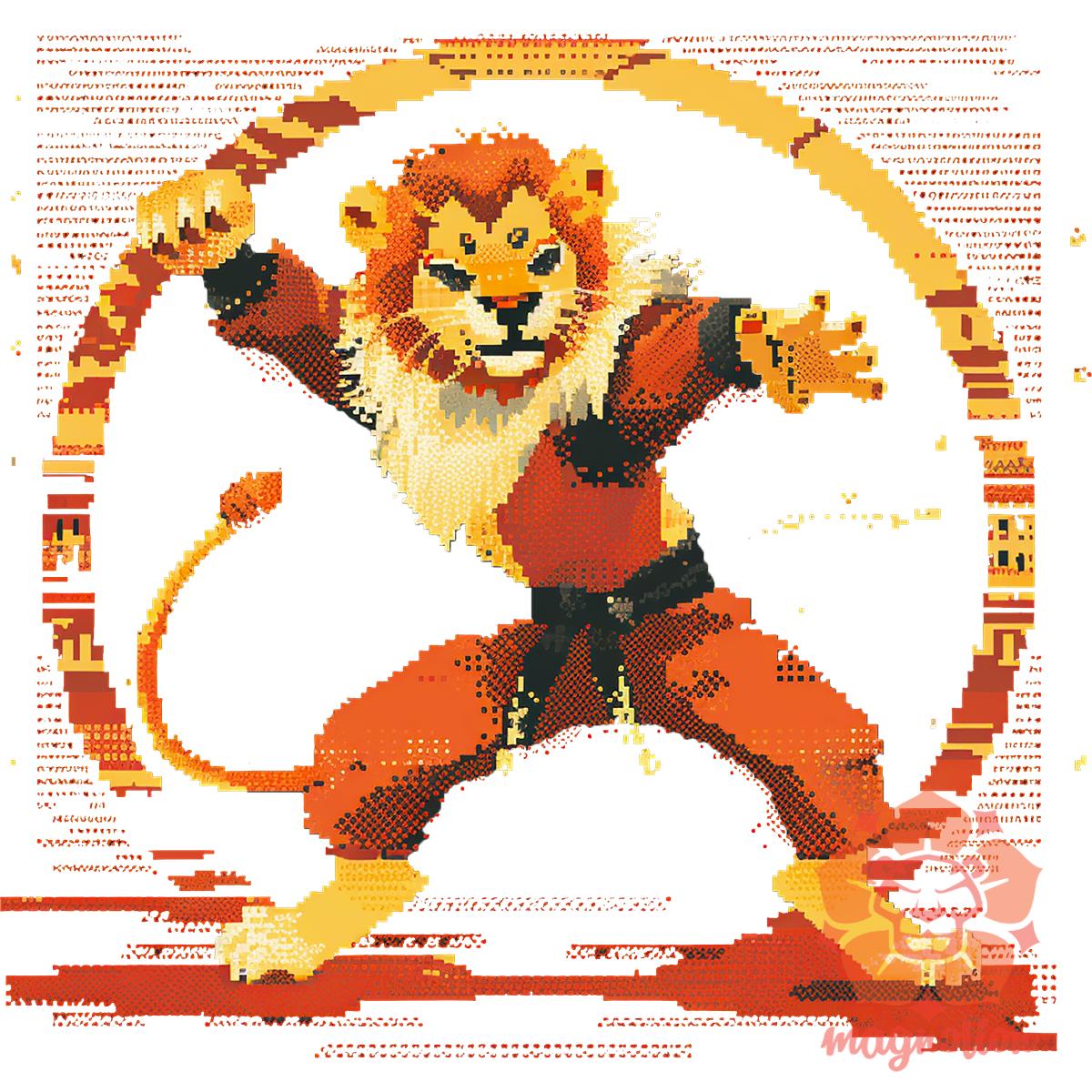 Pixelart kung fu oroszlán v2 egyedi póló 