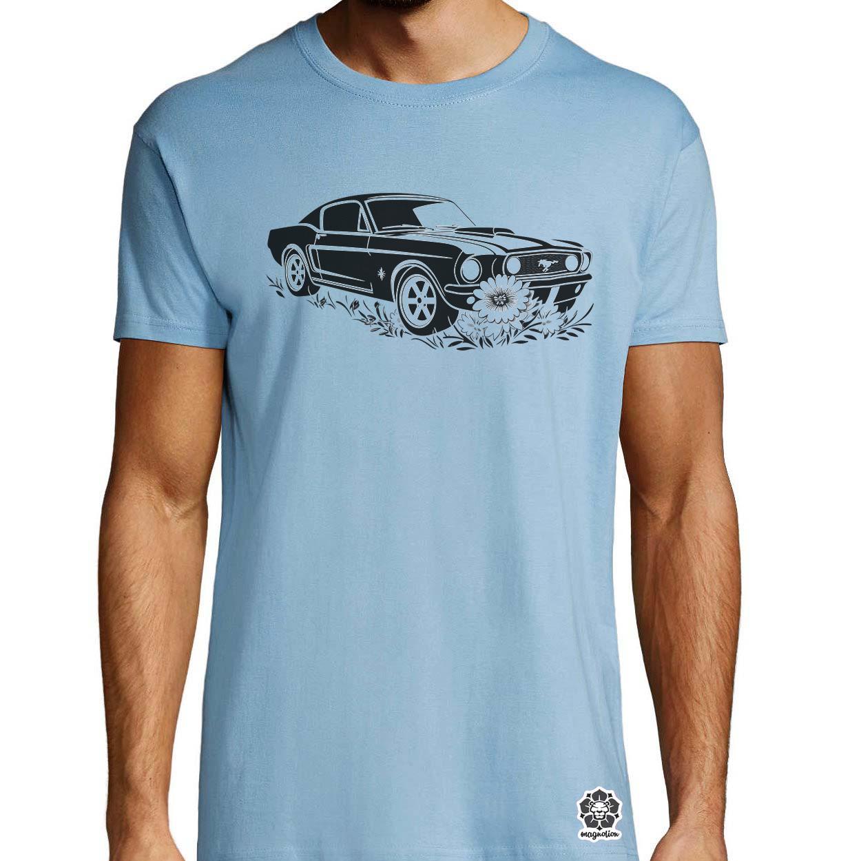 Mustang és virágok rajz v1 egyedi póló 