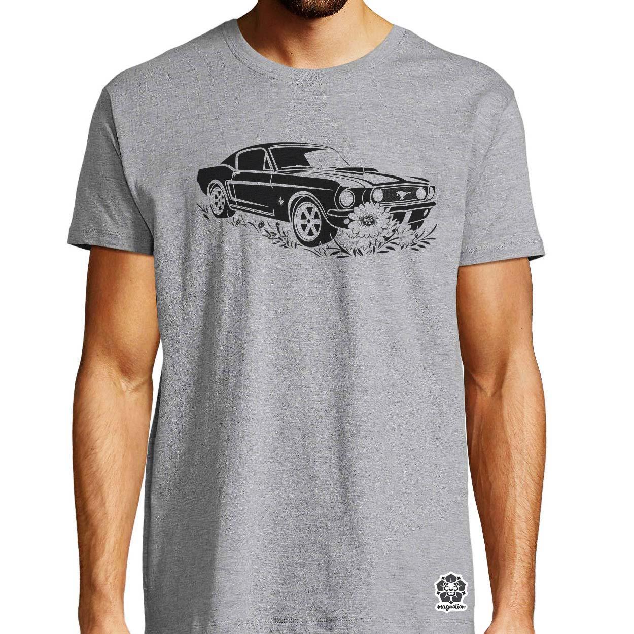 Mustang és virágok rajz v1 egyedi póló 