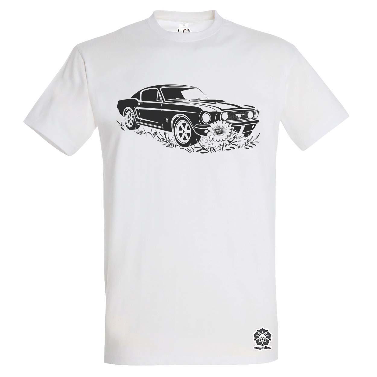 Mustang és virágok rajz v1 egyedi póló 
