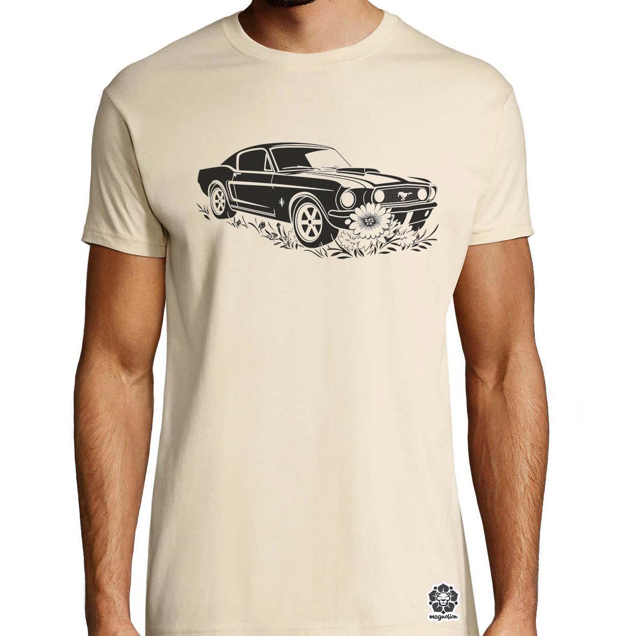 Mustang és virágok rajz v1 egyedi póló 