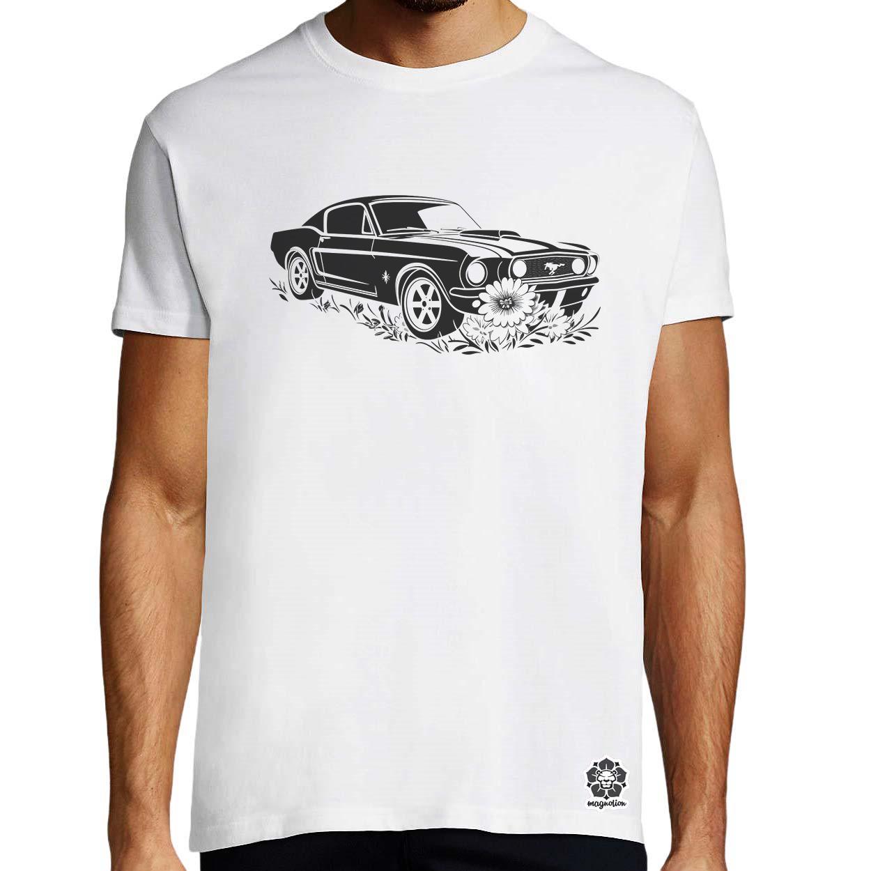Mustang és virágok rajz v1 egyedi póló 