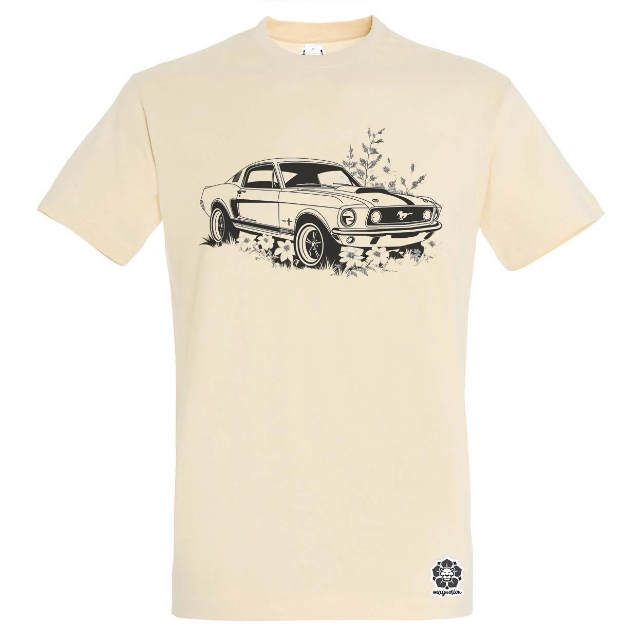 Mustang és virágok rajz v3 egyedi póló 